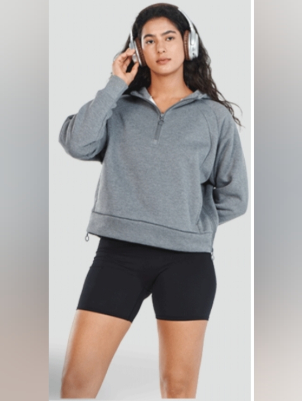 ALLZERO Grey Fleece Cropped Quarter Zip Sweatshirt Hoodie Size 2X NWT